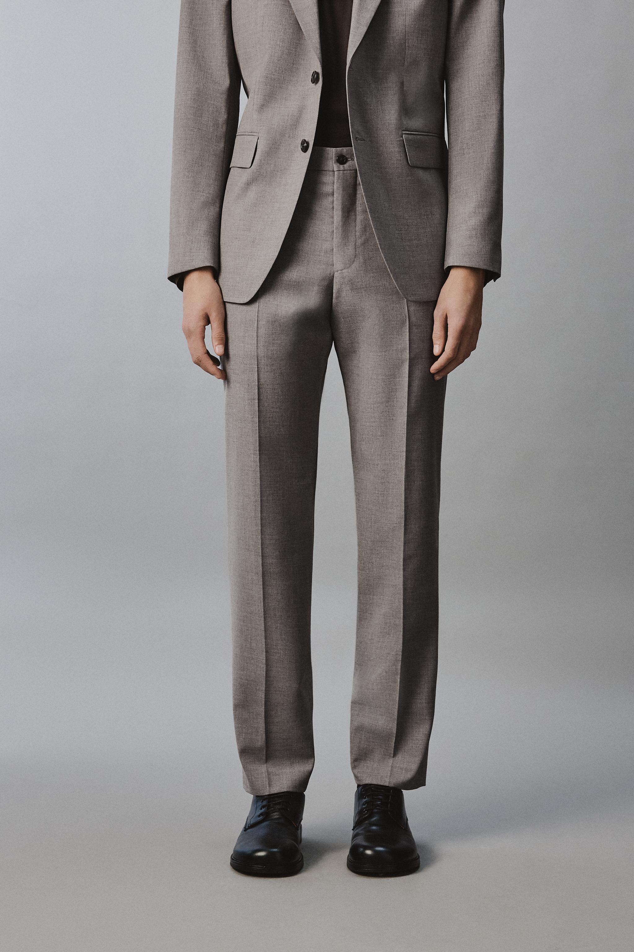 REGULAR FIT TEXTURED SUIT PANTS